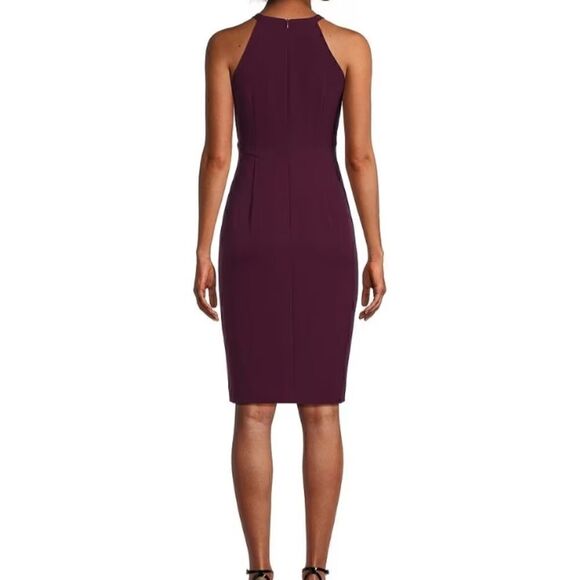 Vince Camuto Stretch Crepe Halter Ruched Dress in Plum - Picture 7 of 16
